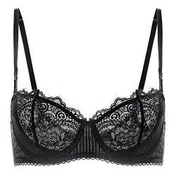 DOBREVA Damen Spitze Dirndl BH Push Up Sexy Balconette BHS Bügel Große Größen Durchsichtig Schwarz#X-Back 70E von DOBREVA