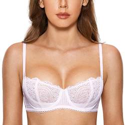 DOBREVA Damen Spitze Dirndl BH Push Up Sexy Balconette BHS Bügel Große Größen Durchsichtig Weiss 70D von DOBREVA