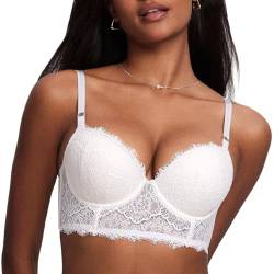 DOBREVA Damen Spitze Korsett Top Bügel Gepolsterter BH Longline Bustier Bralette Kokosnuss Weiß 90B von DOBREVA