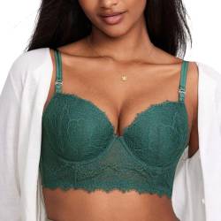 DOBREVA Damen Spitze Korsett Top Bügel Gepolsterter BH Longline Bustier Bralette Mitternachtssmaragd 90B von DOBREVA