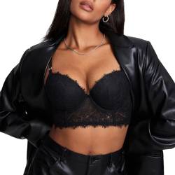 DOBREVA Damen Spitze Korsett Top Bügel Gepolsterter BH Longline Bustier Bralette Schwarz 80C von DOBREVA