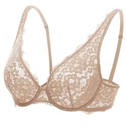 DOBREVA Damen Spitzen BH Sexy Bralette mit Bügel Minimizer ohne Einlagen Beige 75C von DOBREVA