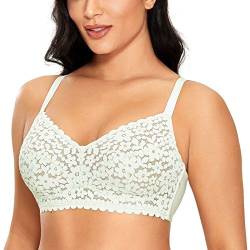 DOBREVA Damen Spitzen BH ohne Bügel Minimizer Bralette Große Größen ohne Polster Grüne Bohne 85B von DOBREVA