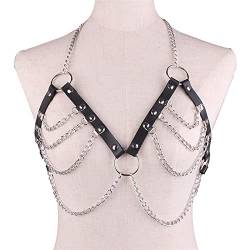 Harajuku PU Leder Körper Harness Kette Gürtel Sexy Frauen Riemen Mädchen Taille Bauch Schmuck Festival Cosplay Gothic Zubehör (Farbe: Schwarz) von DOCOXI