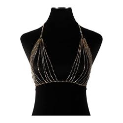 Körperkette Frauen Sexy Kette Strass Kristall Bling Luxus Bralette Hohlkörperschmuck Party Festival Körperzubehör Körperschmuck von DOCOXI