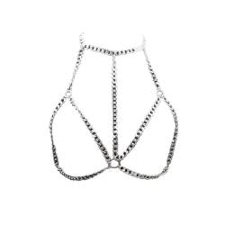 Körperkette Mode Persönlichkeit Sexy Metall Körperkette Sommer Strand Bikini Brustketten Neckholder Halskette Geschirr Nachtclub Party Körperschmuck (Metallfarbe: Silber) von DOCOXI