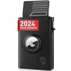 DODENSHA® AirTag* Wallet mit RFID Schut I Geldbörse Herren mit Münzfach I Smart Airtag Wallet Klein für 10+ Karten I Geldbeutel Herren Kartenetui Herren I Slim Wallet for Men IXM-Schwarz von DODENSHA