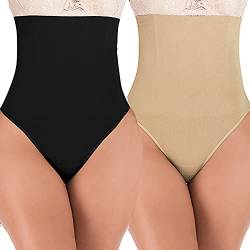 DODOING Bauchkontrolle, Tanga, hohe Taille, Kontrolle, Höschen, Shaping, Tanga, Hose, Schlankheits Shapewear für Damen, Po-Unterwäsche, 1# Schwarz + Beige, S von DODOING