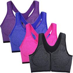 DODOING Damen Sport BH Starker Halt Reißverschluss Gepolstert BH ohne Bügel Push Up BH für Top Yoga Fitness Training, 1/2/3er Pack von DODOING