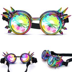 DODOING Kaleidoskop Brille Steampunk Rave Brille Brille Kristall Regenbogen Kaleidoskop Rave Brille Regenbogen Kristall Glas Linse, Bunt (Spitze), One size von DODOING