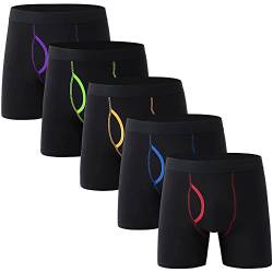 DODOMIAN Herren-Boxershorts, kein Hochrutschen, Baumwolle, Unterwäsche, offener Hosenschlitz mit Tasche, 5 Pack:black-colorful, M von DODOMIAN