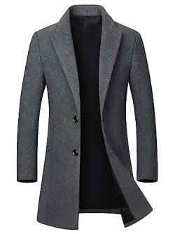 DOINLINE Herren Winter Mantel Trenchcoat Wollmischung Casual Einreiher Mid-Long Pea Top Jacke, Grau, XL von DOINLINE