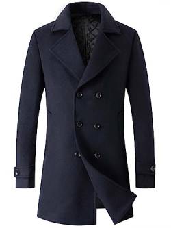 DOINLINE Herren Wintermantel Wollmischung Trenchcoat Casual Zweireiher Lange Erbse Topcoat, Marineblau, M von DOINLINE