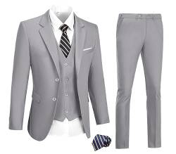 Herren-Anzug, 3-teilig, 2 Knöpfe, schmale Passform, Smoking, Abschlussball, formelle Jacke, Blazer, Hose mit Krawatte, GRAU, XX-Large von DOISPON