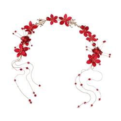 DOITOOL 1 Satz Frauen Stirnband Damen Ohrringe Blumenohrringe Für Frauen Kopfbedeckungen Für Damen Hochzeit Stirnband Ohrringe Zur Hochzeit Haargummi Braut Rot Hochzeitskleid Haarschmuck von DOITOOL