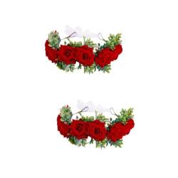 DOITOOL 2 Stk Stirnbänder Umstandskleid Für Fotoshootings Brautkopfschmuck Für Die Hochzeit Stirnband Hochzeit Plüsch-kosmetiktasche Stirnband Blumen Rot Rose Strandresort von DOITOOL