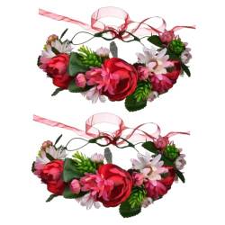 DOITOOL 2St Tiara Girlande Haarbänder kopfschmuck Blumenkrone florales Stirnband Festivals Haarband Hochzeitskleid Kopfbedeckung Haarring Kranz Strandresort von DOITOOL