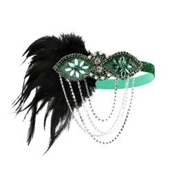 DOITOOL Gatsby-Kopfbedeckung Flapper-Stirnband Turban-Stirnband bandana stirnband Retro-Kopfbedeckung Haargummi Haarband Haarschmuck für Frauen Federstirnband für Frauen Quaste Kette Braut von DOITOOL