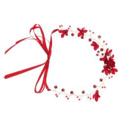DOITOOL Haarband Handgeflochtener Kopfschmuck mit roten Blumen rotes Blumenstirnband Perlenstirnbänder Haarschmuck Haargummis Hochzeit Braut Stirnband Haarstirnbänder damen Mädchen von DOITOOL