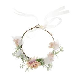 DOITOOL Kranz Blätterdekor Schleifengirlande Blumendekor Haarband Winter Hochzeit Stirnband Blumenstirnband Mit Schleife Das Foto Die Blumen Weiß Stoff Braut von DOITOOL