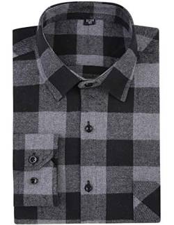 DOKKIA Herren Freizeitkleid Langarm Buffalo Plaid Kariert Fitted Flanellhemd, Grau Schwarz Buffalo, Groß von DOKKIA