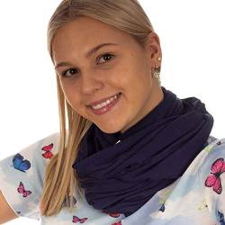 DOLCE ABBRACCIO by RiemTEX Loop Schal Damen Schlauchschal mit Geheimfach Kuscheliger Loopschal aus Jersey Halstuch in Uni Farben (Dunkelblau) von DOLCE ABBRACCIO by RiemTEX