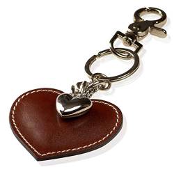 Schlüsselanhänger mit Herz aus Leder und ein Schmuck Herz aus Metall mit Karabiner Schlüsselband für Auto Geschenke für Frauen Männer Valentinstag Geburtstag Muttertag Made in Italy (Braun) von DOLCE ABBRACCIO by RiemTEX