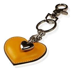 Schlüsselanhänger mit Herz aus Leder und ein Schmuck Herz aus Metall mit Karabiner Schlüsselband für Auto Geschenke für Frauen Männer Valentinstag Geburtstag Muttertag Made in Italy (Gelb) von DOLCE ABBRACCIO by RiemTEX