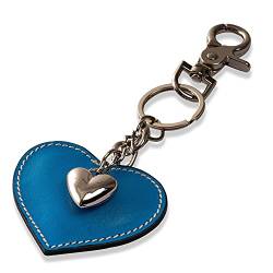 Schlüsselanhänger mit Herz aus Leder und ein Schmuck Herz aus Metall mit Karabiner Schlüsselband für Auto Geschenke für Frauen Männer Valentinstag Geburtstag Muttertag Made in Italy (Hellblau) von DOLCE ABBRACCIO by RiemTEX
