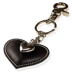 Schlüsselanhänger mit Herz aus Leder und ein Schmuck Herz aus Metall mit Karabiner Schlüsselband für Auto Geschenke für Frauen Männer Valentinstag Geburtstag Muttertag Made in Italy (Schwarz) von DOLCE ABBRACCIO by RiemTEX