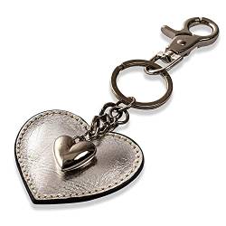 Schlüsselanhänger mit Herz aus Leder und ein Schmuck Herz aus Metall mit Karabiner Schlüsselband für Auto Geschenke für Frauen Männer Valentinstag Geburtstag Muttertag Made in Italy (Silber) von DOLCE ABBRACCIO by RiemTEX