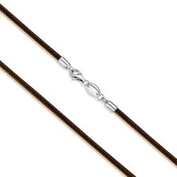 DOLPHERS 925 Sterling Silber Leder Collier Schwarz Kette leder Damen Herren 2/3mm Robuste und Weiche Glattleder mit Verschluss Kette 40-60MM-110 von DOLPHERS