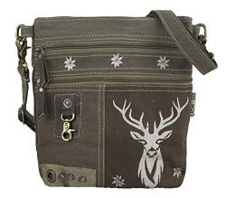 DOMELO Trachtentasche. Kleine Umhängetasche. Oktoberfest Damen Crossbody Bag mit Hirsch Aufdruck. Khakigrün Canvas Tasche als Geschenk für Trachtenmode Liebhaber von DOMELO