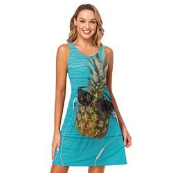 DOMIKING Damen Tank Kleid Sommer Ananas Sommer Sexy Ärmellos Athletic Kleider S Gr. L, mehrfarbig von DOMIKING