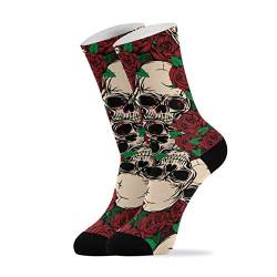 Socken für Damen und Herren, mit Totenkopf-Rosen-Muster, Knöchelsocken, Sportsocken, 1 Paar Gr. L, multi von DOMIKING