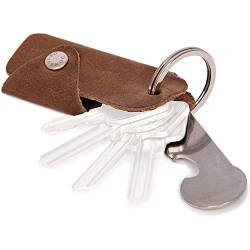 DONBOLSO® Colt I Schlüsseletui mit Einkaufswagenlöser I Leder Etui für 1-6 Schlüssel Schlüsselring I Braun von DONBOLSO