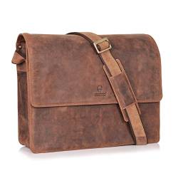 DONBOLSO New York Messenger Bag aus Leder - Hochwertige Laptop Umhängetasche aus Leder - Hochwertige Aktentasche für Damen & Herren - Business Tasche (Braun Vintage, L) von DONBOLSO