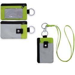 DONGGANGAJI Kompakte wasserdichte RFID-blockierende Ledergeldbörse mit Schlüsselanhänger – sichere Mini-Geldbörse für Damen und Herren, Blaugrün + Limettengrün von DONGGANGAJI