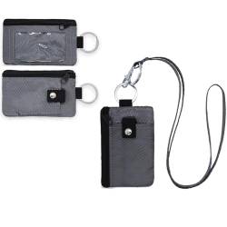 DONGGANGAJI Kompakte wasserdichte RFID-blockierende Ledergeldbörse mit Schlüsselanhänger – sichere Mini-Geldbörse für Damen und Herren, Dunkelgrau + Dunkelgrau von DONGGANGAJI