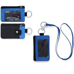 DONGGANGAJI Kompakte wasserdichte RFID-blockierende Ledergeldbörse mit Schlüsselanhänger – sichere Mini-Geldbörse für Damen und Herren, blau/schwarz von DONGGANGAJI