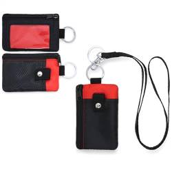 DONGGANGAJI Kompakte wasserdichte RFID-blockierende Ledergeldbörse mit Schlüsselanhänger – sichere Mini-Geldbörse für Damen und Herren, schwarz/rot, Minimalistisch von DONGGANGAJI