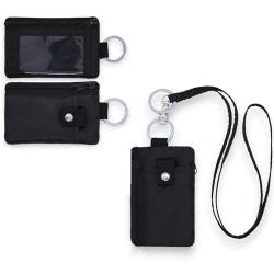 DONGGANGAJI Kompakte wasserdichte RFID-blockierende Ledergeldbörse mit Schlüsselanhänger – sichere Mini-Geldbörse für Damen und Herren, schwarz/schwarz von DONGGANGAJI