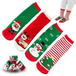 DONGSZQ Weihnachten Socken, 4 Paar Kinder Weihnachten Socke, Lustige Weihnachtssocken Unisex Kinder Weihnachtssocken für Weihnachten Geburtstag und Adventskalender (M) von DONGSZQ