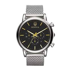 DONOVAL Chronostar Armbanduhr 43 mm, Quarzwerk und Stoppuhr, mit Gehäuse und Mailand-Armband aus Edelstahl., silber / schwarz von DONOVAL