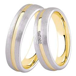 DOOSTI Damen Herren Ring Bicolor 925 Sterling Silber Gelbgold Partner Ring Frauen Männer als Verlobungsring Ehering Trauring inkl. Gravur mit Namen (Ring mit Zirkonia, 62) von DOOSTI