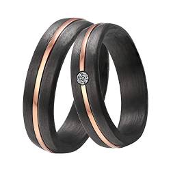 DOOSTI Damen Herren Ring Carbon Schwarz mit Edelstahl Einlage Rosegold mit Zirkonia als Partnerring Ehering Freundschaftsring (Ring ohne Zirkonia, 62 (19.7)) von DOOSTI