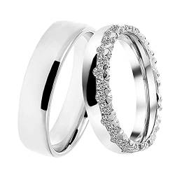 DOOSTI Damen Herren Ring Set für Paare 925 Sterling Silber mit Zirkonia Partner Ring Frauen Männer als Verlobungsring Ehering Trauring (Ring mit Zirkonia, 52 (16.6)) von DOOSTI