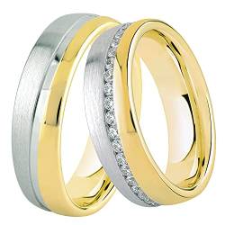 DOOSTI Damen Herren Ring für Paare Bicolor 925 Sterling Silber Gelbgold vergoldet als Partnerringe Freundschaftsringe Verlobungsring Mann Frau inkl. Gravur mit Namen (Ring mit Zirkonia, 62) von DOOSTI