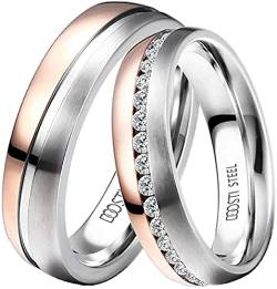 DOOSTI Damen Herren Ringe für Paare Bicolor Silber Rosegold Edelstahl Damenring Herrenring als Partnerringe Freundschaftsringe Verlobungsring Mann Frau (Damenring, 56 (17.8)) von DOOSTI