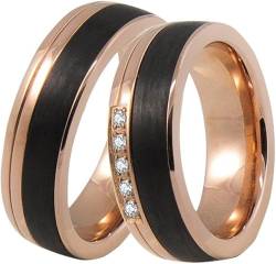 DOOSTI Ehering/Trauring/Partnerring - chirugischer Edelstahl 316L Rose vergoldet mit schwarzer Carbon Einlage - Damen und Herren Variante - Mit Gratis Wunschgravur (Ring ohne Stein, 66) von DOOSTI